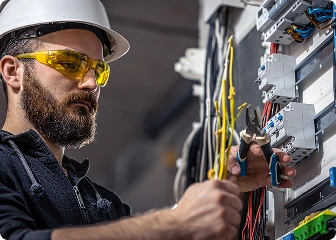 Professional electircal worker performing maintenance