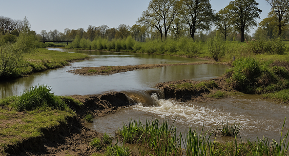 Flooded natural area before storm water division services