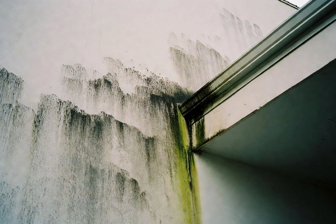 Mold and algae on coastal building exterior